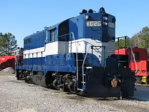 GA#1026, a GP7 owned by the Georgia RR & Banking Co, on display in Duluth, GA