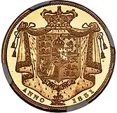 Gold coin showing a crowned shield