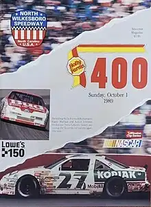 The 1989 Holly Farms 400 program cover, featuring Rusty Wallace.