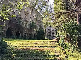 View of abandoned apartments in Akarmara