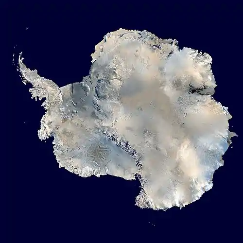 Image 75Antarctica, the continent surrounding the Earth's South Pole, is the coldest place on earth and is almost entirely covered by ice. Antarctica was discovered in late January 1820.  Too cold and dry to support virtually any vascular plants, Antarctica's flora presently consists of around 250 lichens, 100 mosses, 25-30 liverworts, and around 700 terrestrial and aquatic algal species. (Credit: NASA.) (from Portal:Earth sciences/Selected pictures)