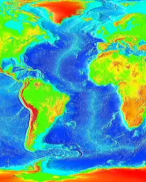 Image 84False color map of ocean depth in the Atlantic basin (from Atlantic Ocean)