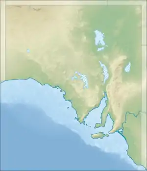 Map of South Australia with mark showing location of Coongie Lakes