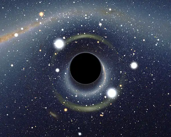 Simulated view of a black hole in front of the Large Magellanic Cloud.