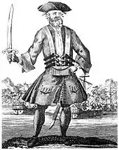 Edward Teach aka Blackbeard, as engraved by Benjamin Cole in the 1724 edition