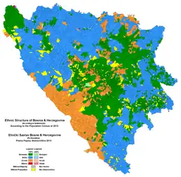 Serbs (blue) in Bosnia and Herzegovina as per 2013 census