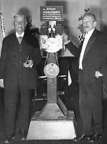 Image 1Max Skladanowsky (right) in 1934 with his brother Eugen and the Bioscop (from History of film technology)