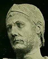 a black and white photograph of a bronze head depicting Hannibal