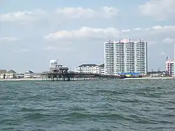 The Cherry Grove Pier, as seen from the Atlantic Ocean.