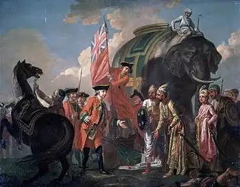 East India Company's Robert Clive meeting the Nawabs of Bengal before the Battle of Plassey.