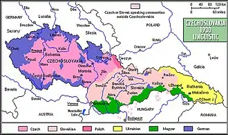 Image 35Linguistic map of interwar Czechoslovakia (c. 1930) (from Bohemia)