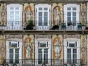 Casa do Ferreira das Tabuletas, in Rua da Trindade, Lisbon, building built between 1849 and 1865 with its respective trompe-l'œil azulejos in the facade.