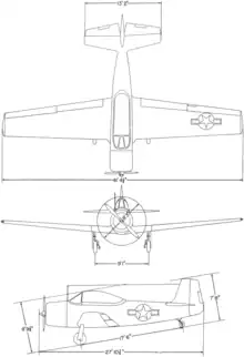 3-view line drawing of the Fairchild XNQ