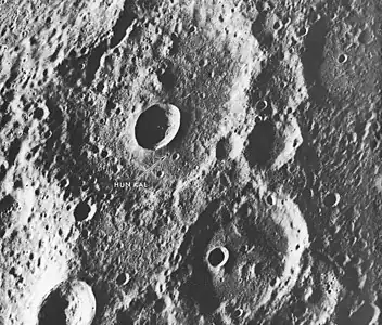 This Mariner 10 image shows the surrounding context of Hun Kal, which is almost invisibly tiny near the center.