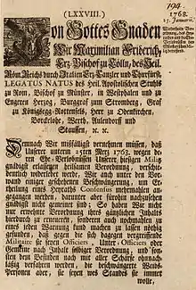 Tironian et in the abbreviation etc. at the end of the nobility title list. German printing, 1768