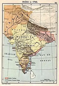 Map of India in 1795, 11 years before the death of Shah Alam II