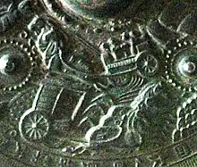 Horse chariots during the Kofun period. Detail of bronze mirror (5th–6th century). Eta-Funayama Tumulus, Kumamoto.