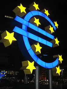 Image 24The Euro symbol shown as a sculpture outside the European Central Bank (from Symbols of the European Union)