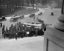 Crowd gathering after landing.