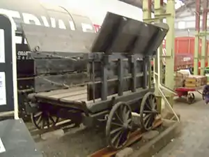 Image 38A replica of a "Little Eaton Tramway" wagon; the tracks are plateways. (from Rail transport)