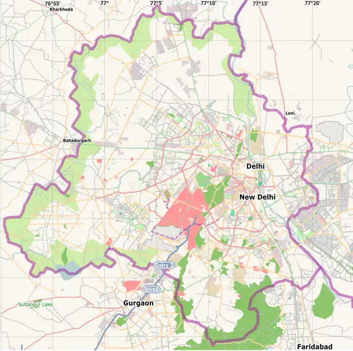 Location of Sanjay lake within Delhi