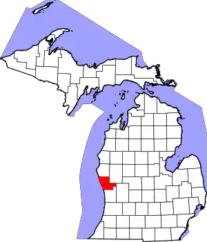 State map highlighting Muskegon County