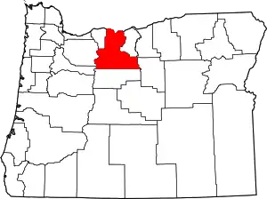 Map of Oregon highlighting Wasco County