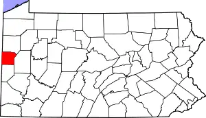 Map of Pennsylvania highlighting Lawrence County