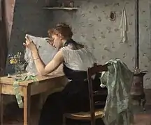 At the Attic Chamber, 1889, the artist's sister Hilda Wiik at their apartment in Paris