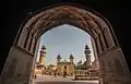 A view of the mosque through an archway