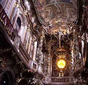 Interior of the Asamkirche in Munich, by Egid Quirin Asam, with sculpture blended into the architecture