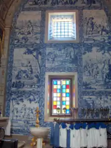 Azulejos by Willem van der Kloet (1708) in the transept of the Church of Nossa Senhora da Nazaré; Nazaré, Portugal.