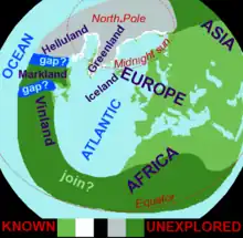 Image 34Based on the medieval Íslendingasögur sagas, including the Grœnlendinga saga, this interpretative map of the "Norse World" shows that Norse knowledge of the Americas and the Atlantic remained limited. (from Atlantic Ocean)