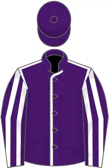 Purple, white seams, white sleeves, purple striped, purple cap