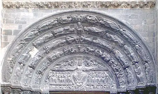 Tympanum of the portal of Last Judgement of  Basilica of Saint-Denis (after 1140)