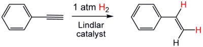 Partial hydrogenation of phenylacetylene using the Lindlar catalyst.