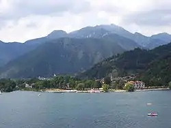 View of Pieve di Ledro and Bezzecca on Lake Ledro