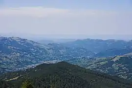 Poenile de sub Munte from nearby massif in northeast