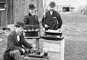 Image 9British Post Office engineers inspect Guglielmo Marconi's wireless telegraphy (radio) equipment in 1897. (from History of radio)