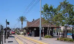 A trolley approaching Old Town Transit Center