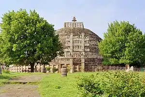 The Great Buddhist Stupa at Sanchi is the oldest existing structure in India, aside from the Indus Valley civilization ruins, and a World Heritage Site.