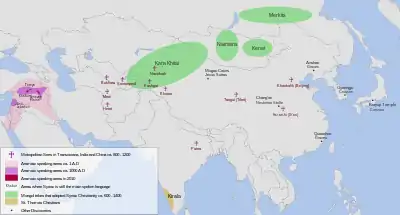 The distribution of the Syriac language in Asia