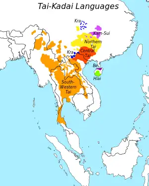 Distribution of Kra–Dai languages