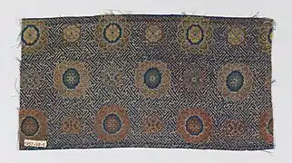 Textile; silk, paper with applied gold foil, 19th century