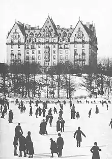 The Dakota, from Central Park Lake (1880s)