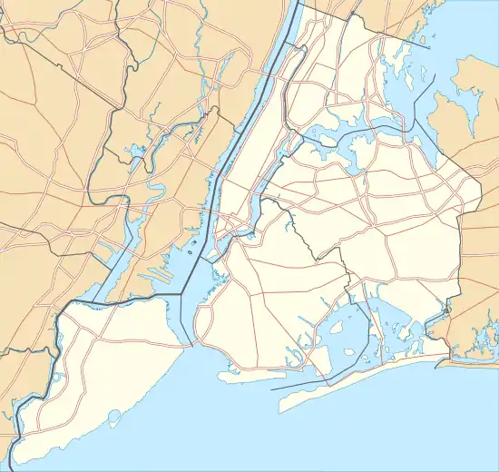 Map of New York City with red dot showing location of Neir's Tavern