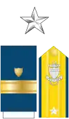 The collar star, shoulder boards, and sleeve stripes of a U.S. Coast Guard rear admiral (lower half)