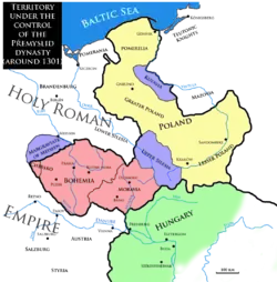 Image 47Territory under the control of the Přemyslids, c. 1301 (from History of the Czech lands)