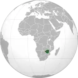 Location of Zimbabwe (dark green)